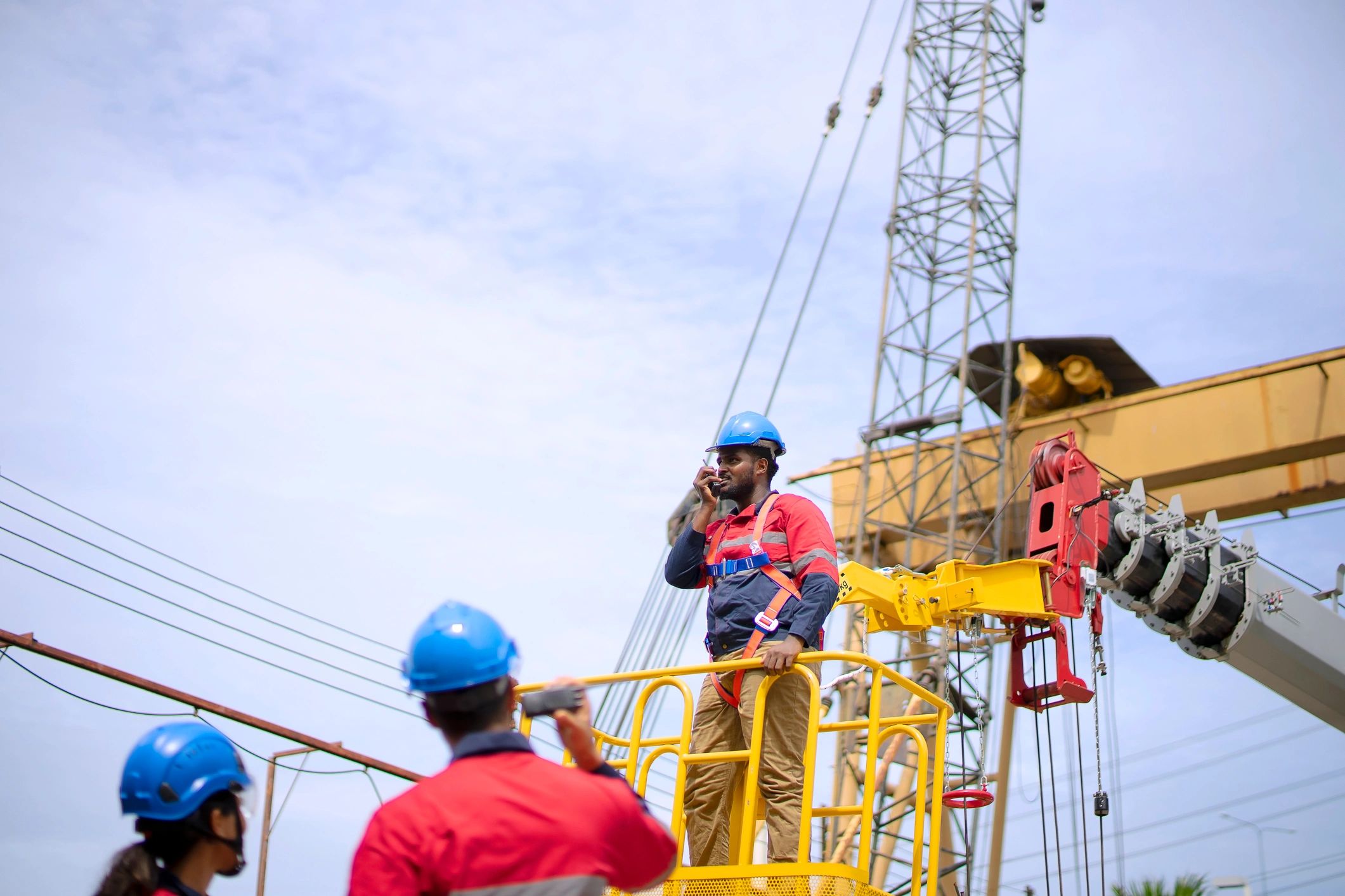 Engineers working together at a construction and industrial site