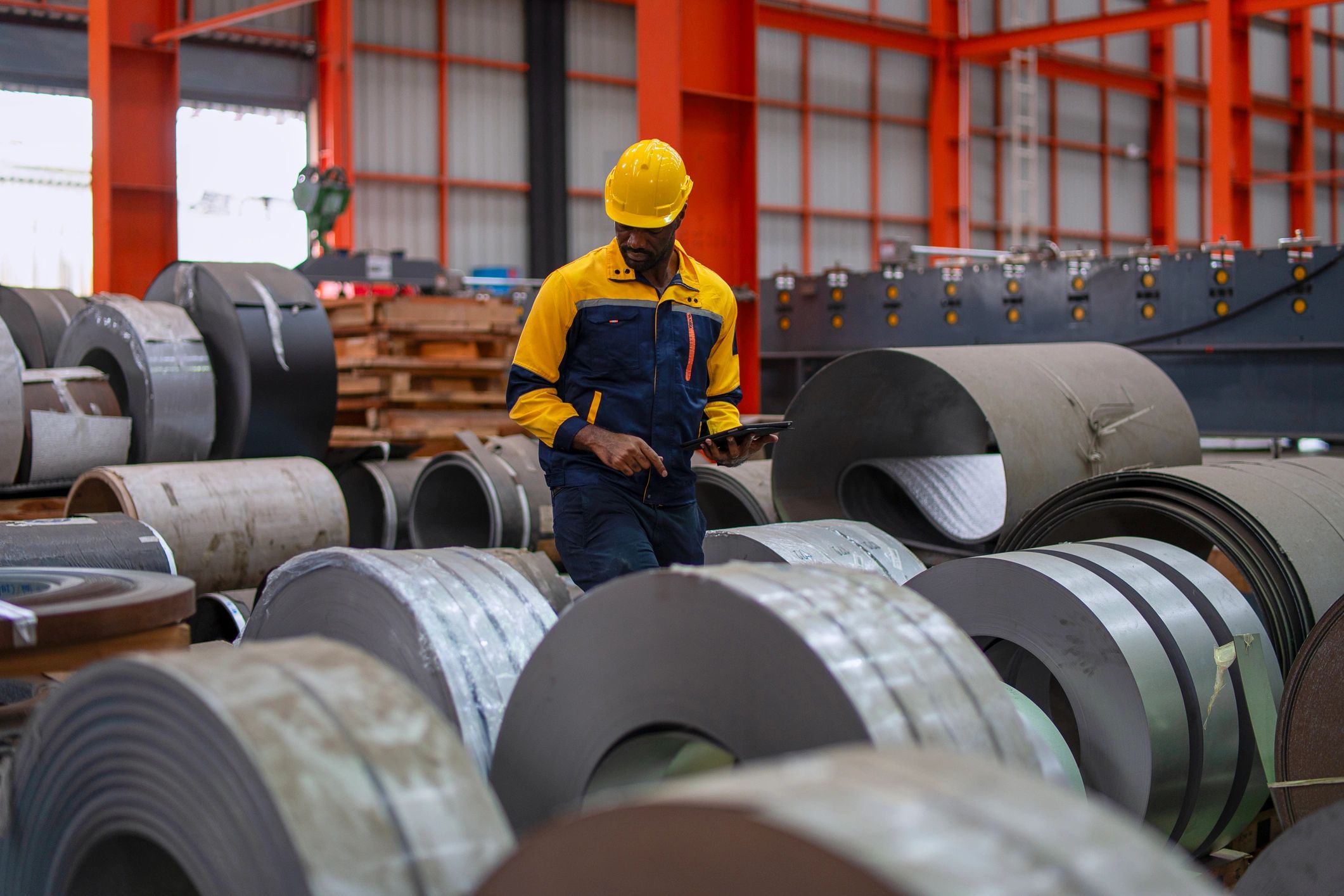Industrial worker performing equipment inspection